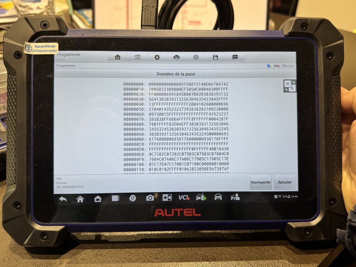 Lecture des données hexadécimales du calculateur SGM sur tablette Autel